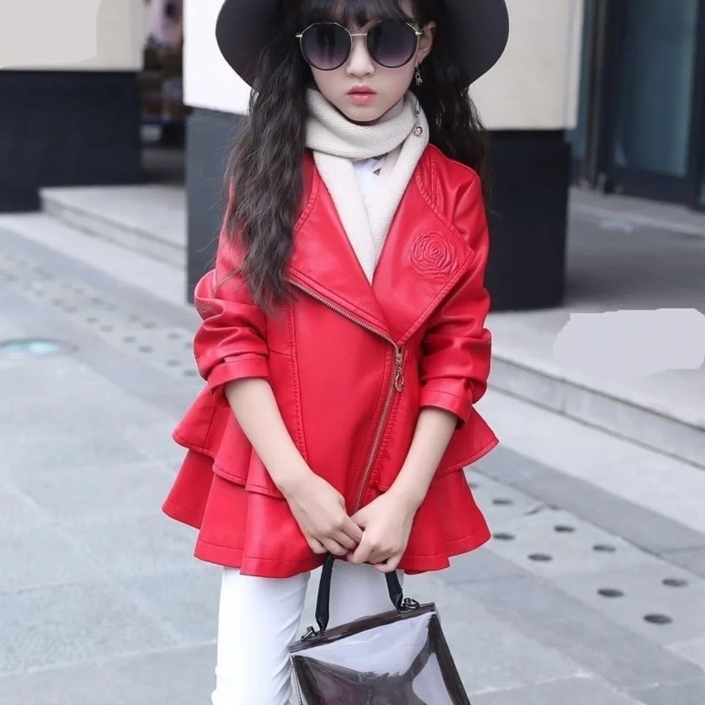 The Twins Dream Girl 7/8 Red Vegan Leather Dress Coat Jacket Rose Peplum Holiday